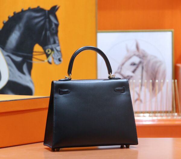 Joe Luxury Kelly Shiny Box Leather CK89 Black Gold Hardware 25cm Full Handmade