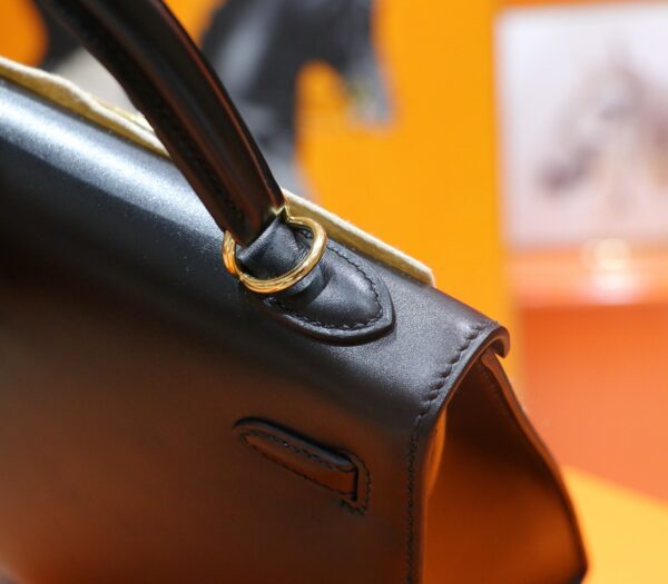 Joe Luxury Kelly Shiny Box Leather CK89 Black Gold Hardware 25cm Full Handmade