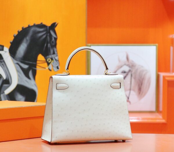 Joe Luxury Kelly Ostrich Leather Wool White Gold Hardware 25cm Full Handmade