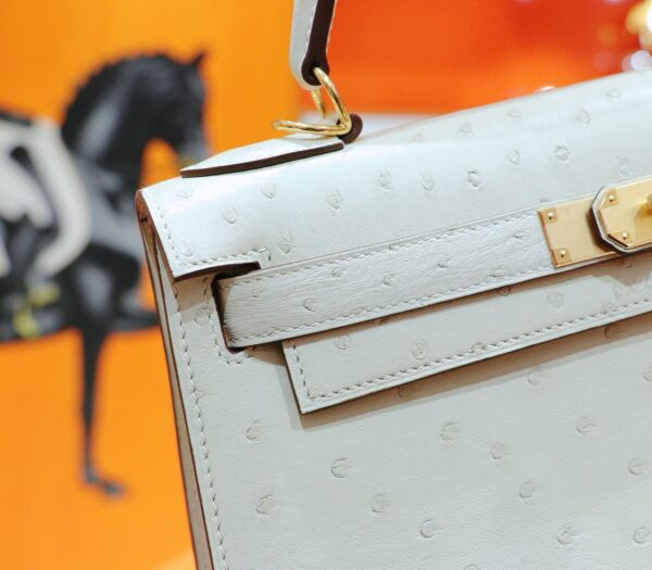 Joe Luxury Kelly Ostrich Leather Wool White Gold Hardware 25cm Full Handmade