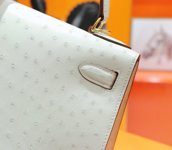 Joe Luxury Kelly Ostrich Leather Wool White Gold Hardware 25cm Full Handmade