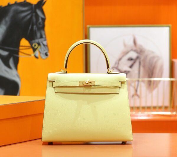 Joe Luxury Kelly Epsom Leather Lemon Yellow Gold Hardware 25cm Full Handmade