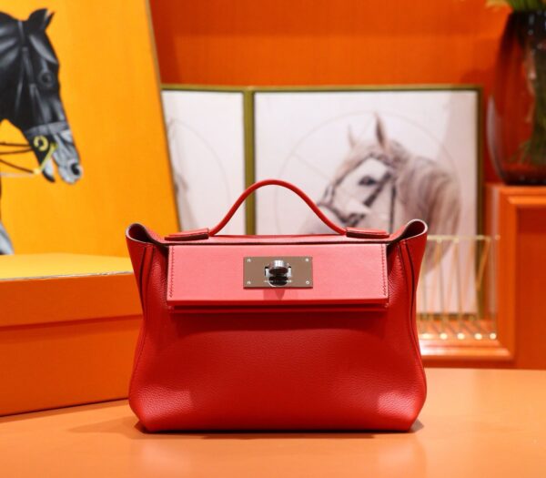 Joe Luxury Kelly 2424 Evercolor & Swift Leather Chinese Red Silver Hardware 21cm Full Handmade
