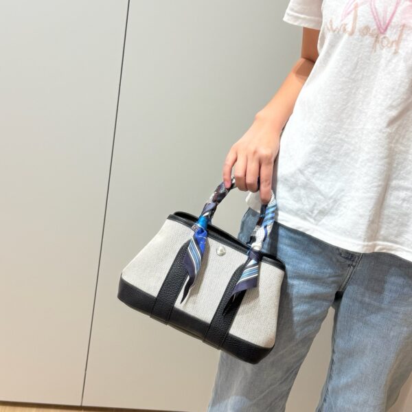 Joe Luxury Mini Garden Party Canvas & Clemence Leather Black Silver Hardware 23cm Full Handmade