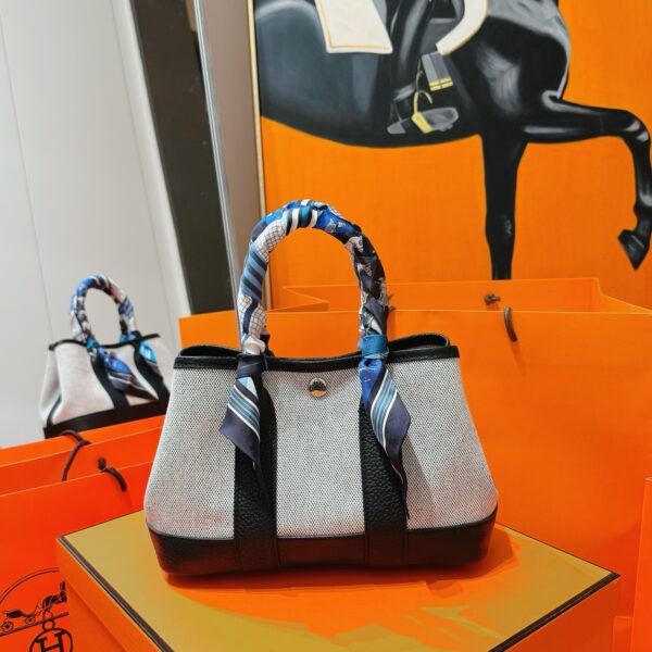Joe Luxury Mini Garden Party Canvas & Clemence Leather Black Silver Hardware 23cm Full Handmade