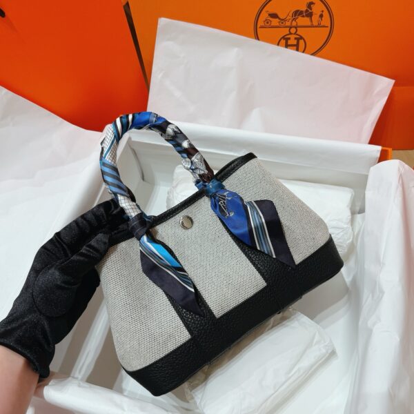Joe Luxury Mini Garden Party Canvas & Clemence Leather Black Silver Hardware 23cm Full Handmade